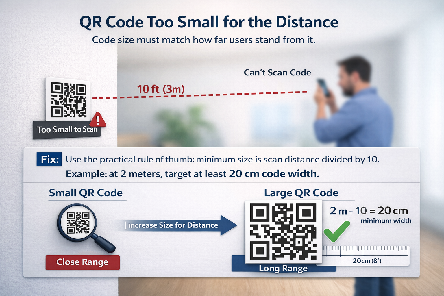 Example of a QR code printed too small to scan comfortably