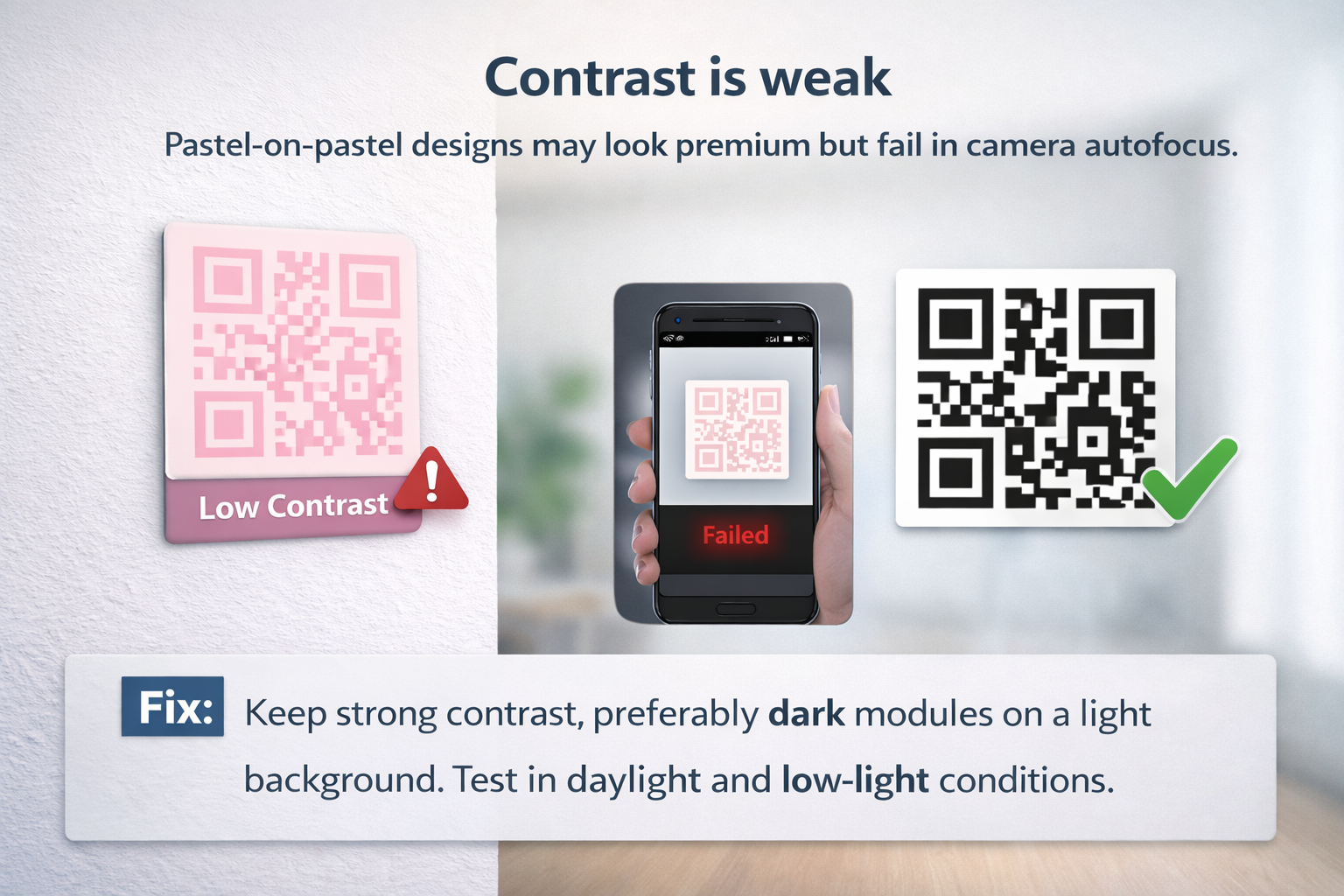 Example of a low-contrast QR code design