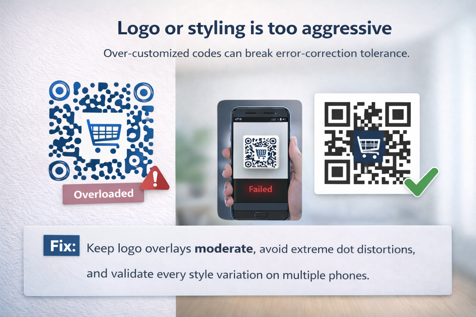 Example of an over-stylized QR code with branding applied too heavily